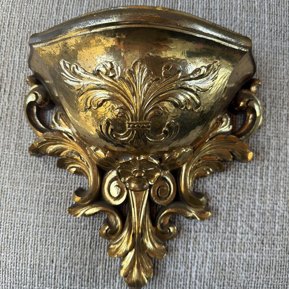 MCM Vintage 1978 Homco Gold Wall Shelf Pocket Sconce #6050 USA Planter
